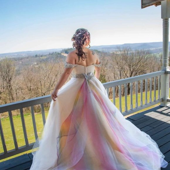 Elegant Wedding Dresses with Rainbow Trains for a Memorable Ceremony